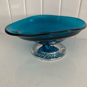 Elegant Blown Blue Glass Bowl